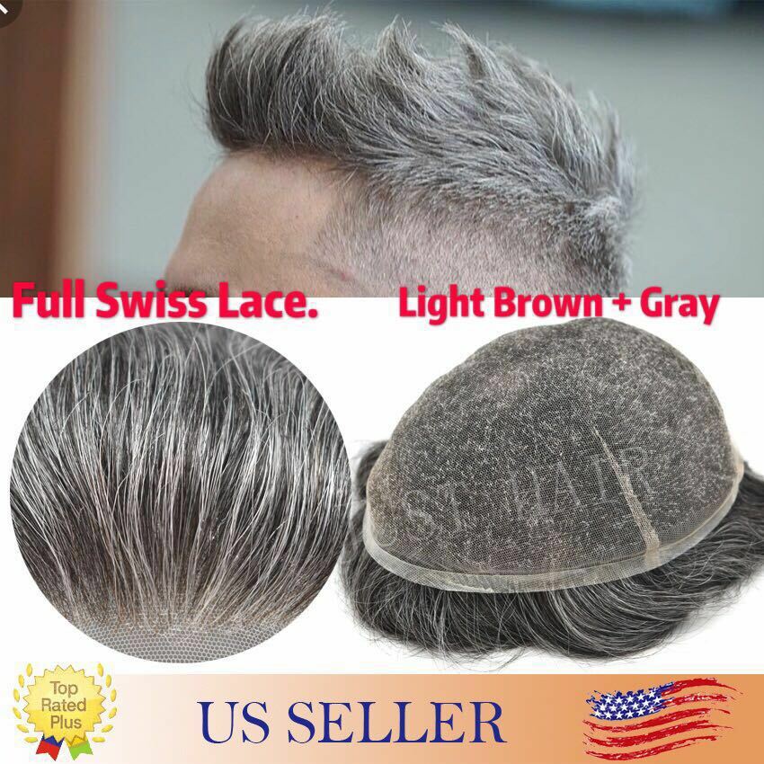 Mens Toupee Hairpiece Full SWISS LACE Basement Wig Human Hair Replacement System