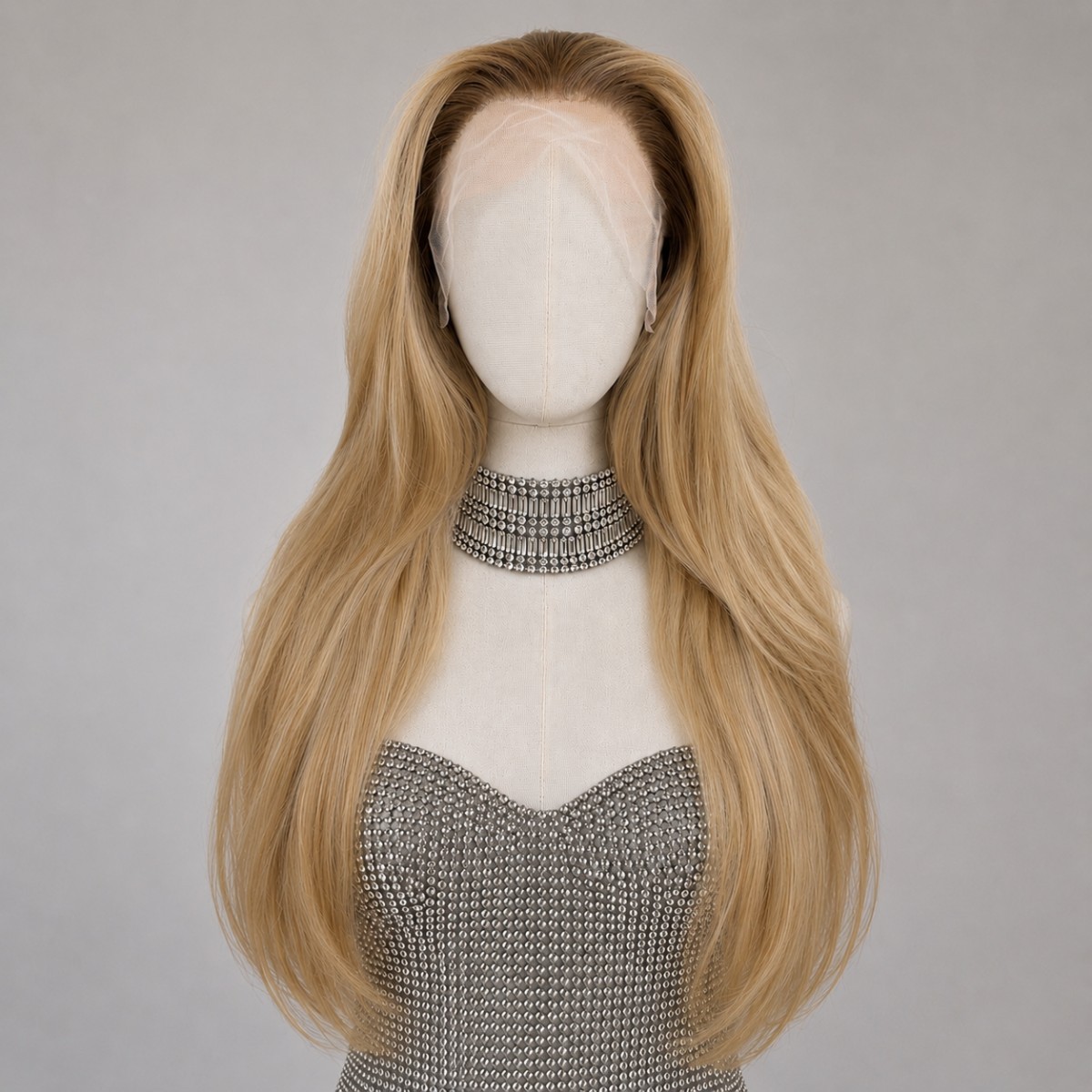 Soft Ombre Blonde Heat Resistant Hair Frontal Lace Wig Long Straight Women