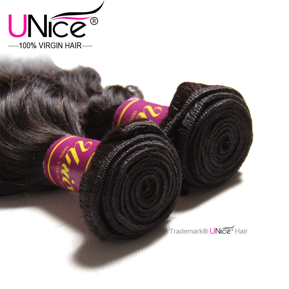 UNice Brazilian Natural Wave Human Hair Extensions 4 Bundles Virgin Hair Weaves