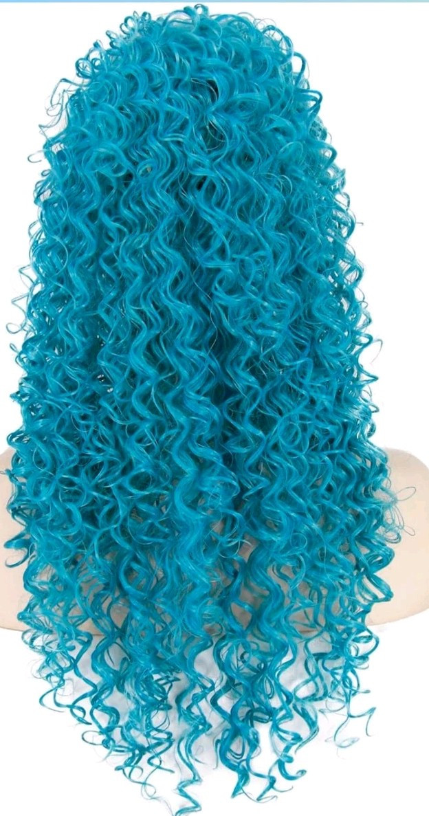 Women Girls Blue Long Curly Wavy Cos Halloween Wig Fashion Costume Party Cosplay