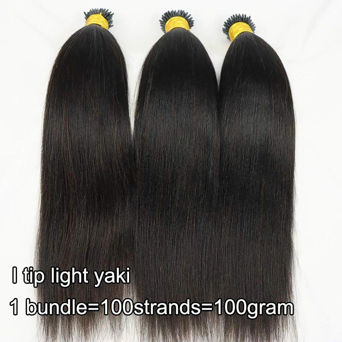 Light Yaki I Tip Human Hair Extension Microlink Brazilian Yaki I Tip Hair 100Pcs