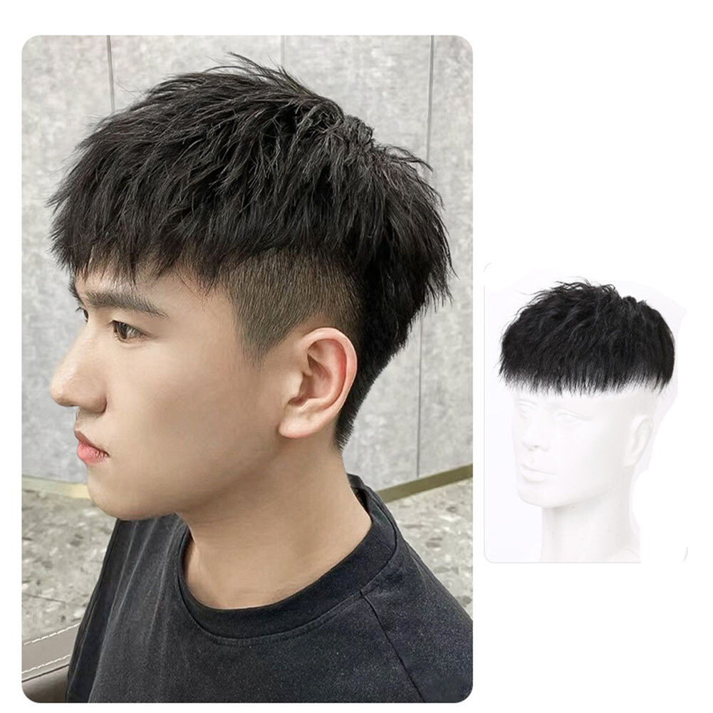 Men’s Short Curly Toppers Hairpiece Real Human Hair Clip in Tape Hair Pieces Wig