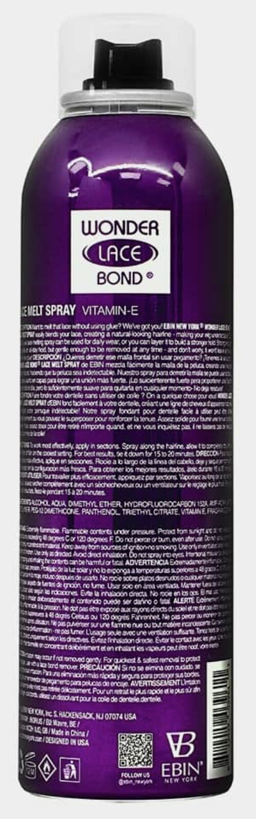 Ebin Wonder Lace Bond Wig Melt Spray Long Lasting Hold W/VitaminE (6.08Oz) 180ML