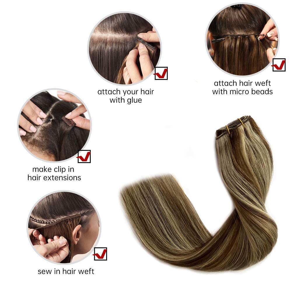 Double Weave Sew in Virgin Human Hair Extensions Machine Weft Hair Full Head100g