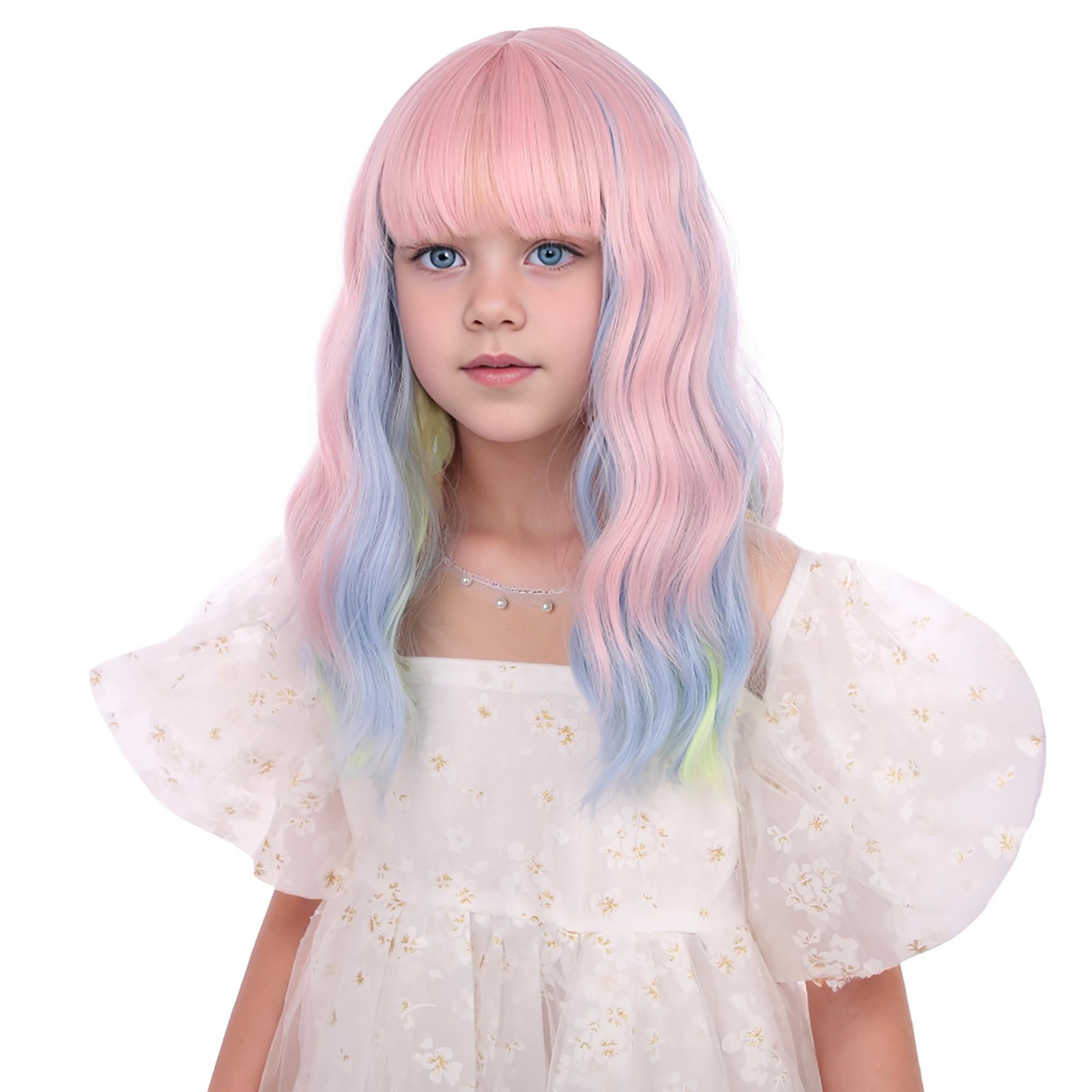 Edivd Rainbow Wig For Kids Short Colorful Wavy Curly Wig Air Bangs Heat