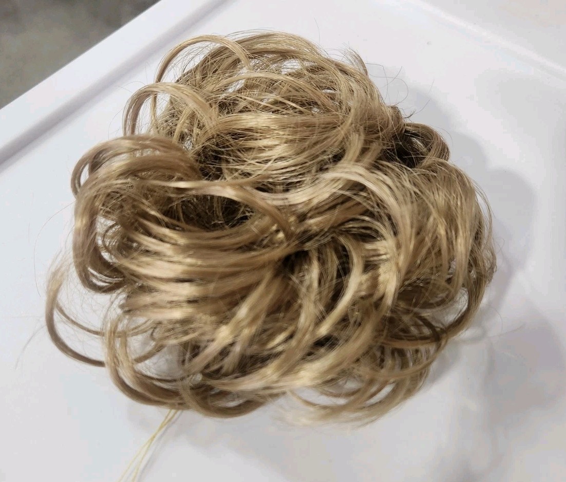 Curly Scrunchie Ponytail Synthetic 3″ 25 Dark Golden Blond Messy Bun
