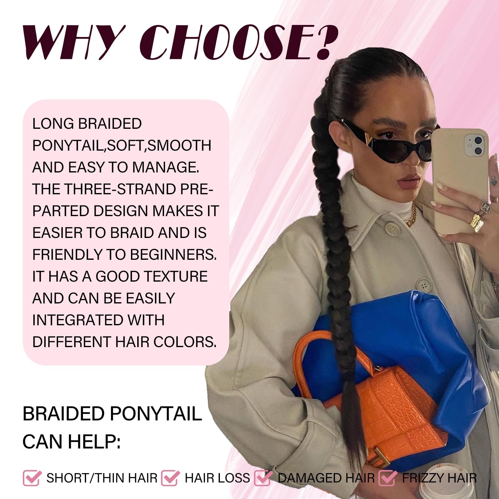 Long Braid Ponytail Extension with Hair Tie DIY Wrap Around Synthetic Hairpie…