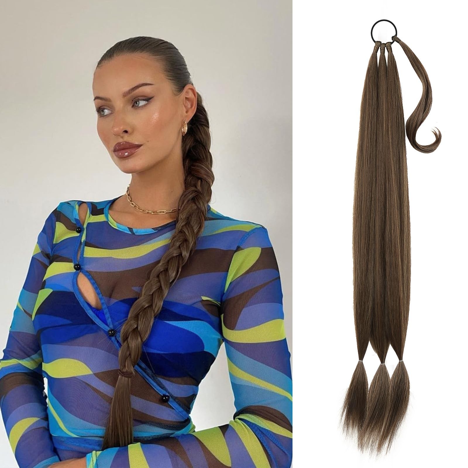 Long Braid Ponytail Extension with Hair Tie DIY Wrap Around Synthetic Hairpie…