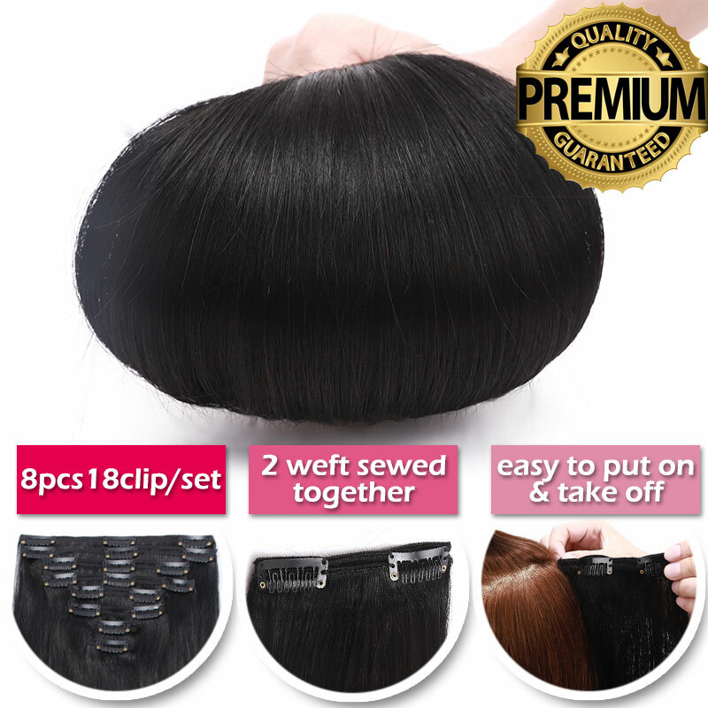 Extra Thick Double Weft Clip In Weave Remy Human Hair Extensions Full Head Brown