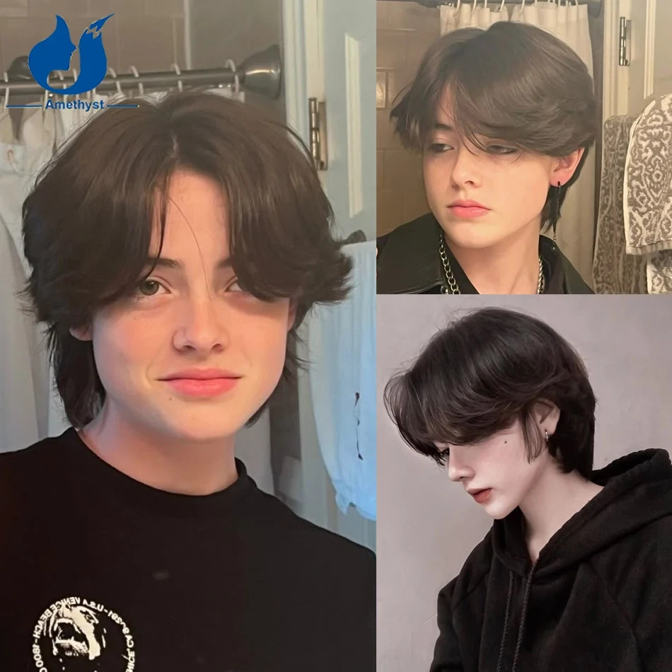Wolf Cut Wig for Men Layered Human Hair 13×6 Lace Front Wig Short Pixie Cut Bob