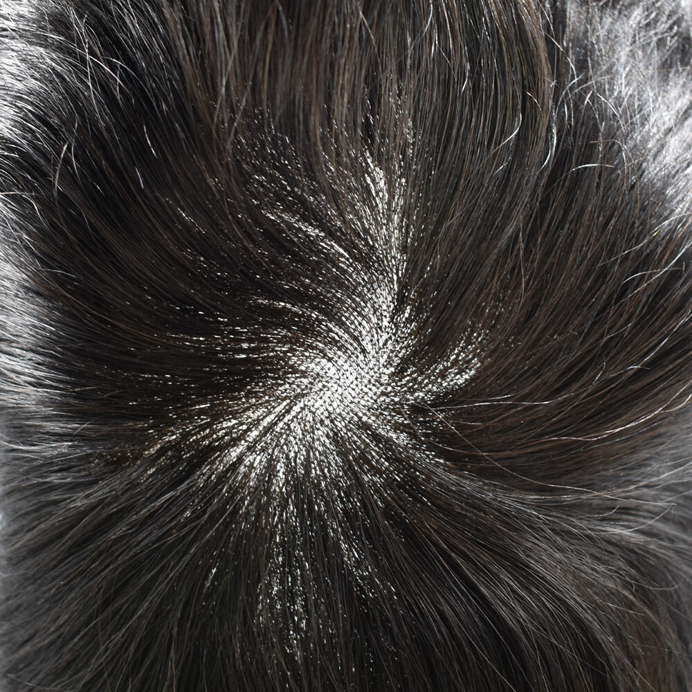 Mens Toupee French Lace Wigs Thin Skin Human Hair Replacement Natural Black F4-1