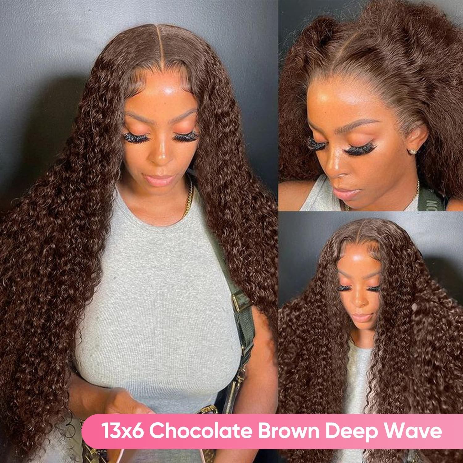 30″ Chocolate Brown Deep Wave Lace Front Wig – 210 Density, 13×6 HD Lace, Pre-Pl