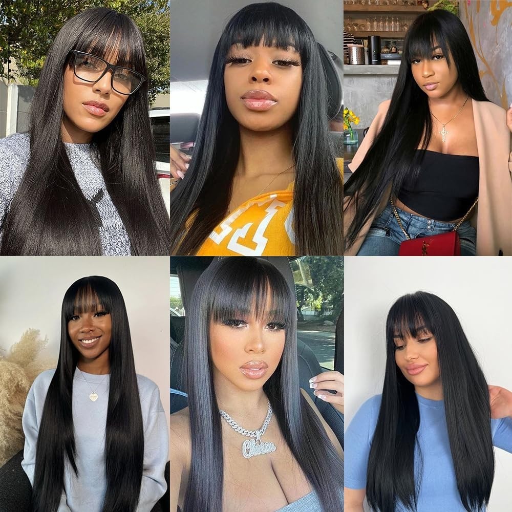 Straight Human Hair Wigs with Bangs None Lace Front Wigs Human Hair