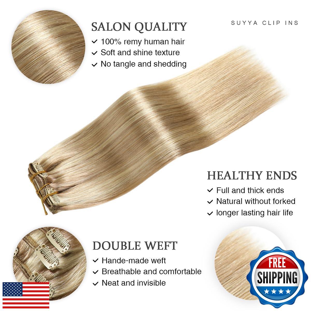 SUYYA Clip in Hair Extensions Real Human Hair 7 Pcs Human Hair Clip in Extens