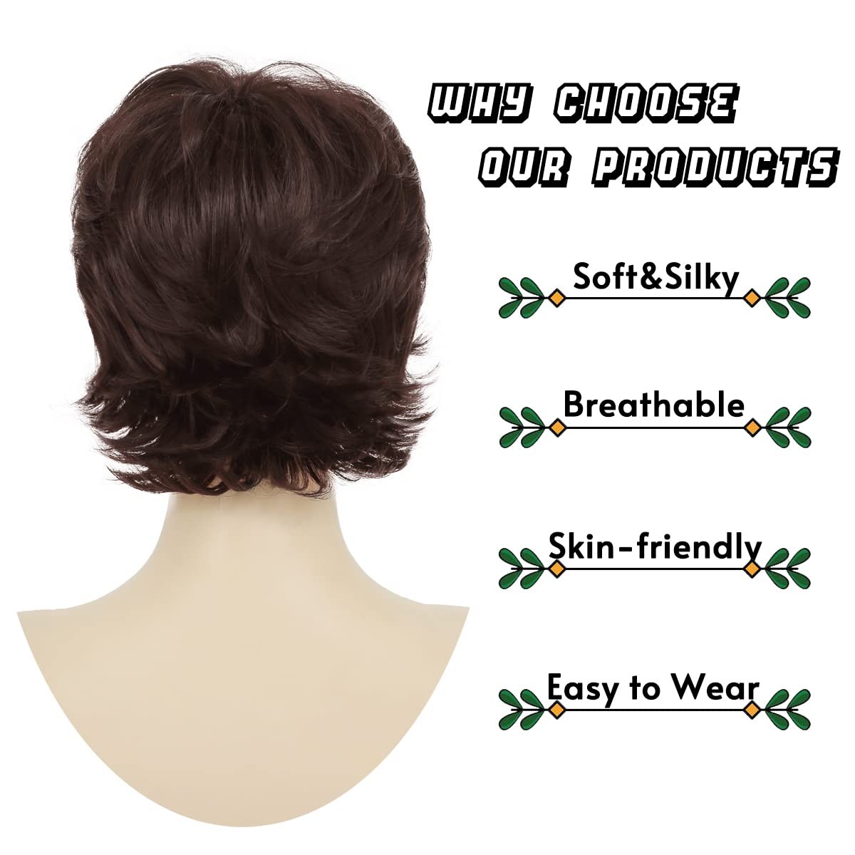 Sallcks Short Layered Wig For Women Brown Natural Fluffy Synthetic Hair
