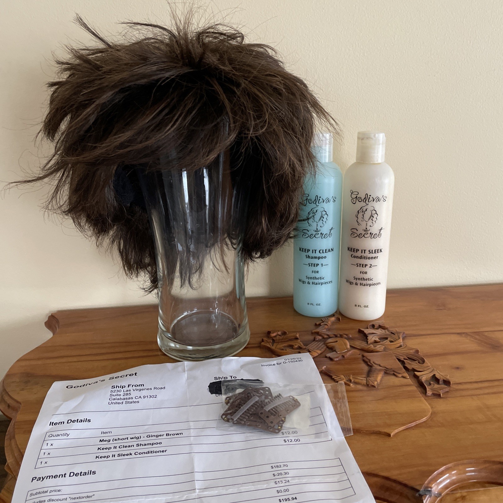 Godiva’s Secret Wigs “Meg Wig” Ginger Brown Brunette Short Shag