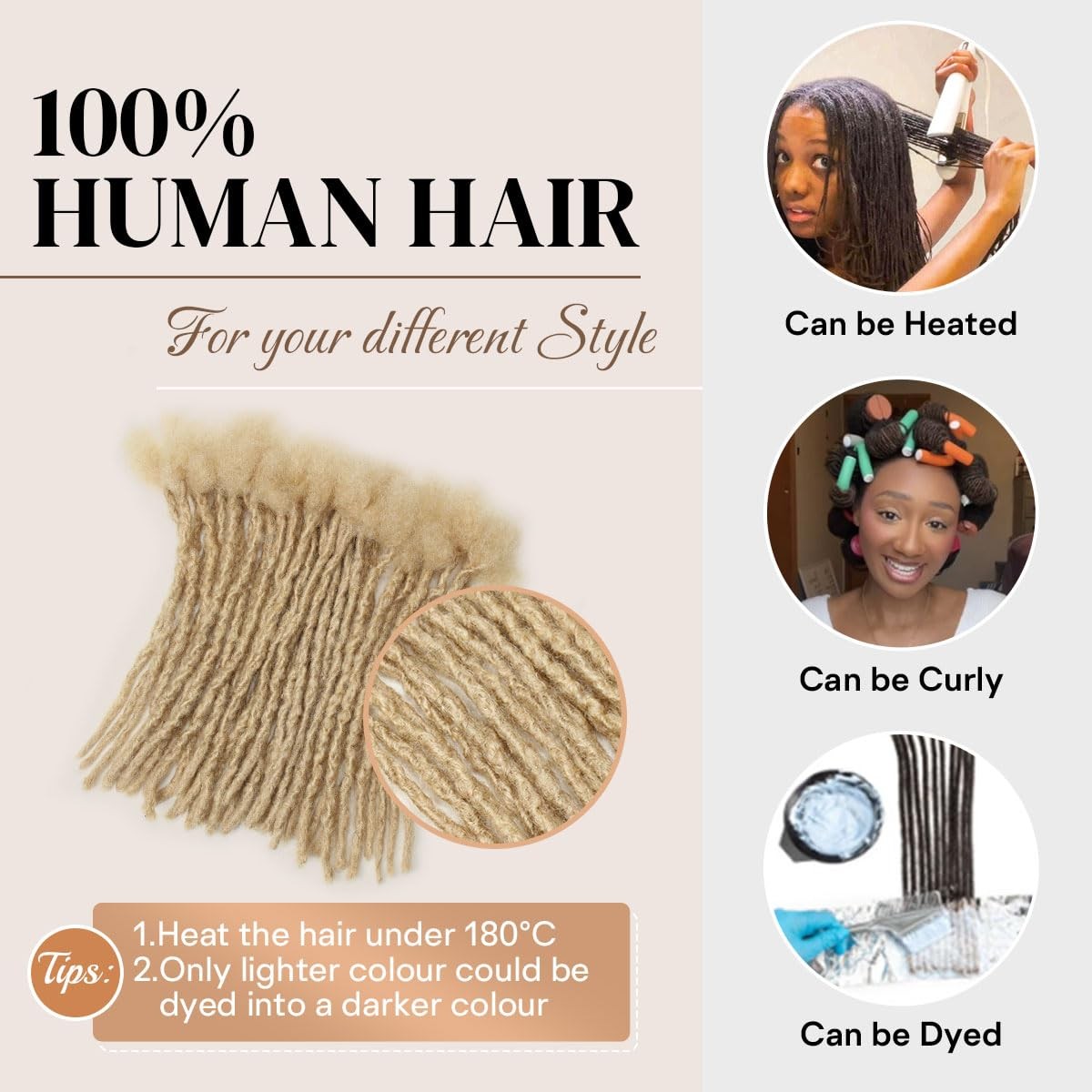 Siphis 10 Inch 30 Stands 0.4Cm Interlocking Loc Extensions Human Hair Dreadlock