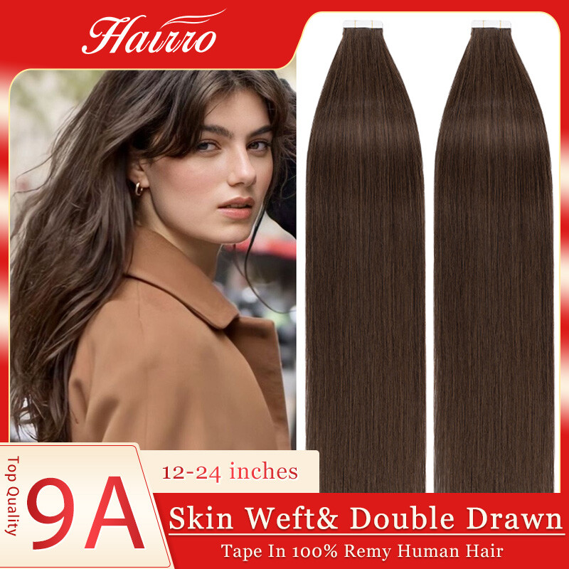 9A Tape In Real Remy Human Hair Extensions Invisible Skin Weft Double Drawn 10PC