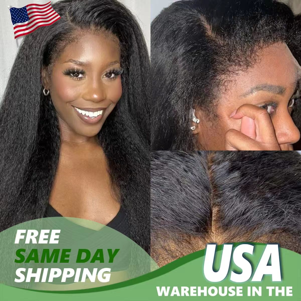 200% Density 13×4 Natural Color Kinky Straigh Transparent Lace Human Hair