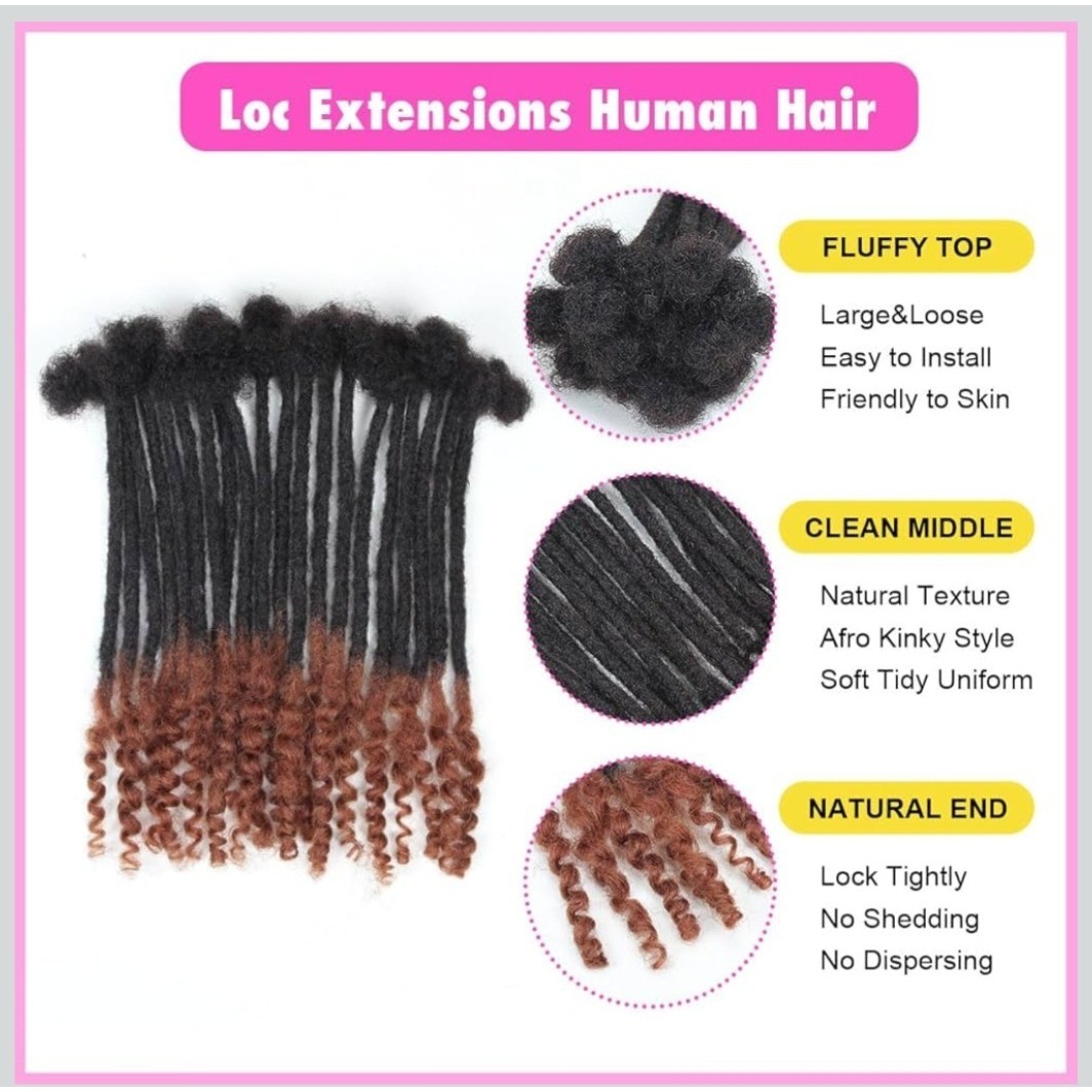 100% Human Hair Handmade Dredlocks 10 Inch Curly Ends 0.4cm 50 Strands 1B/30