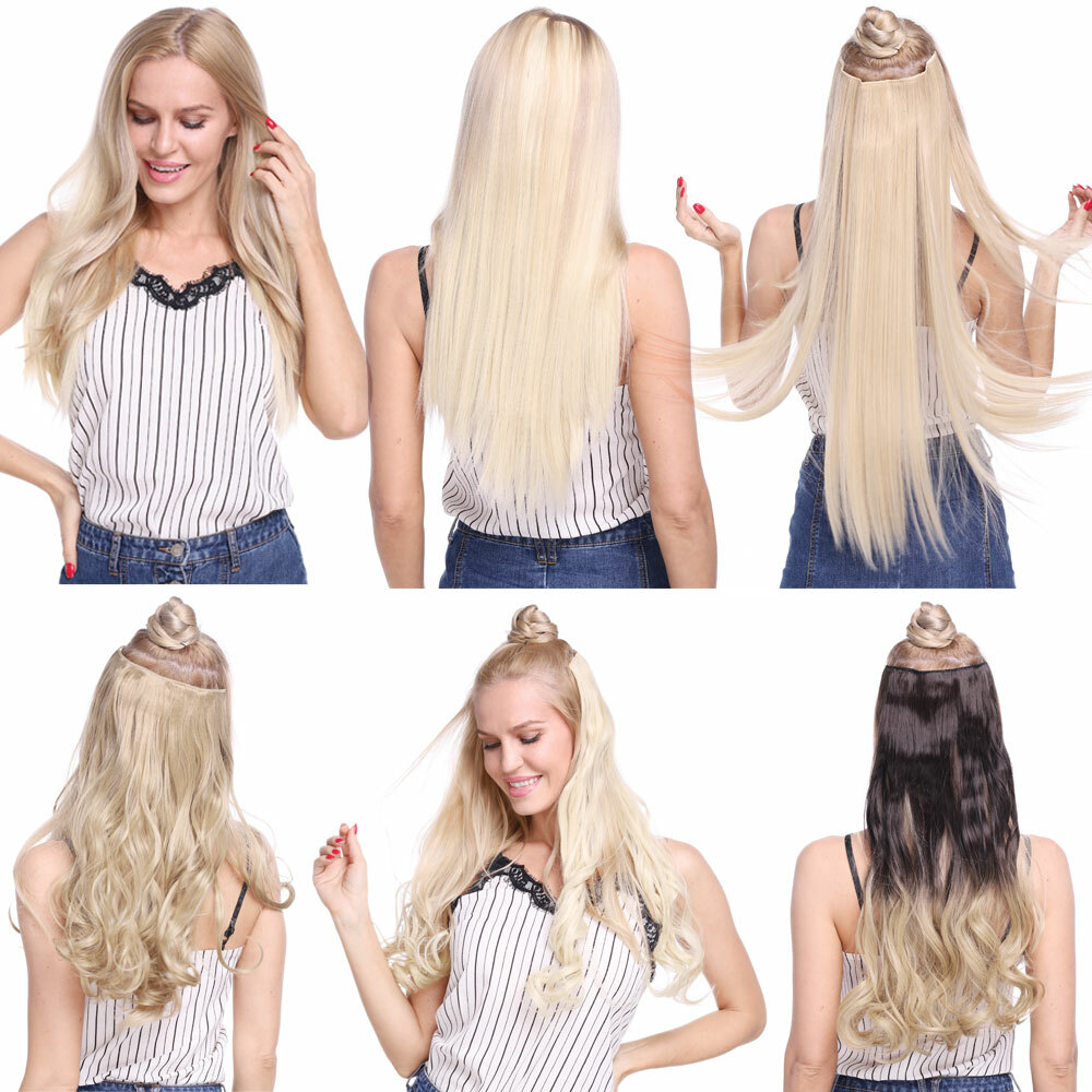 US 1Pcs Clip In Hair Extensions 3/4 Full Head Natural As Human Real Long Thick H