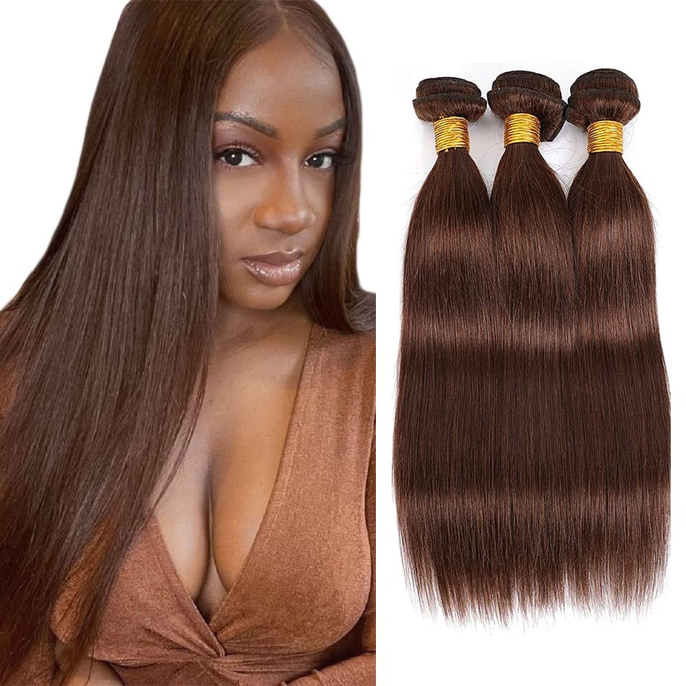 Heumhrn 4 Brown Bundles Human Hair Chocolate Straight Bundles 24 26 28 Inch