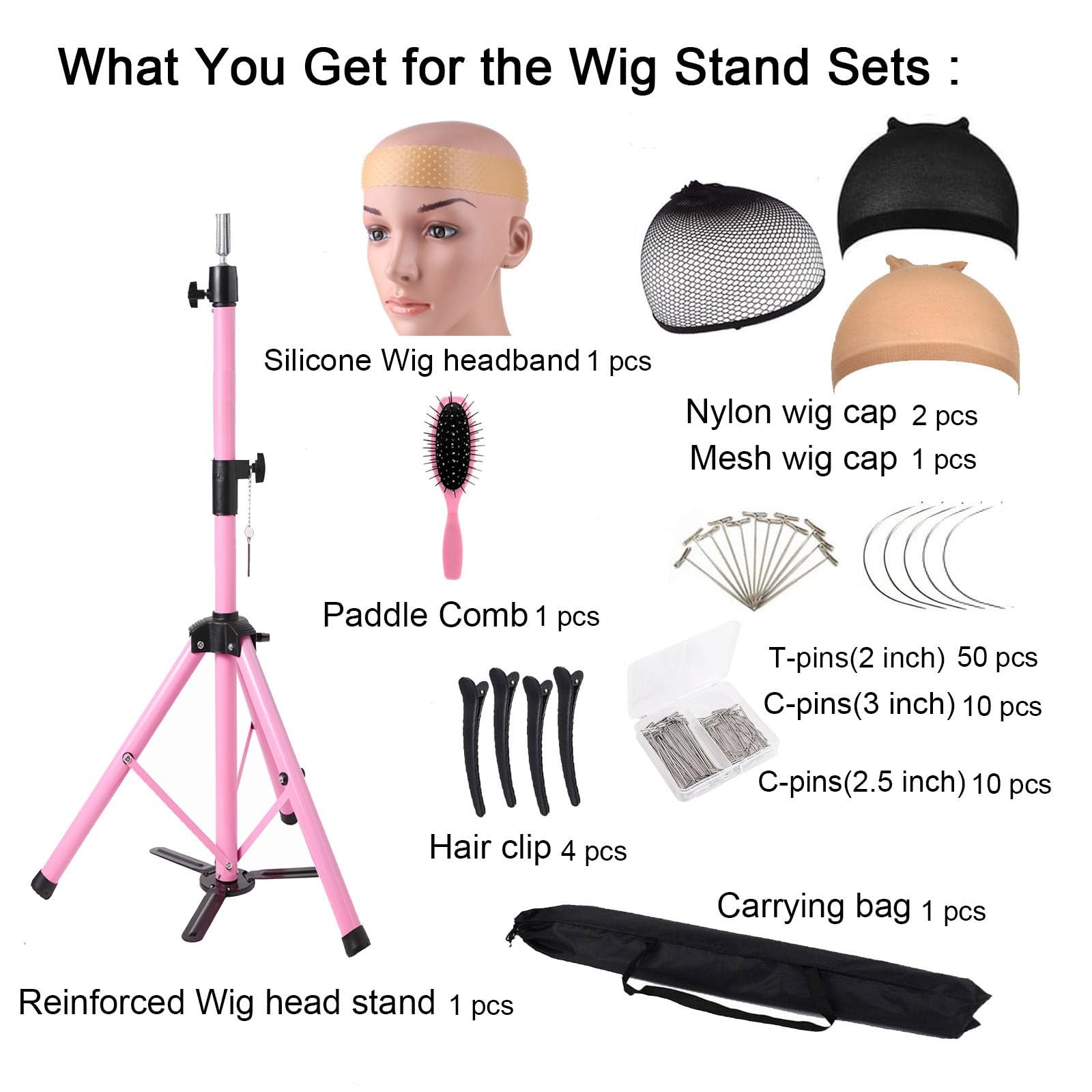 Generic Reinforced Wig Stand Tripod 55 Heavy Duty Adjustable Mannequin Head