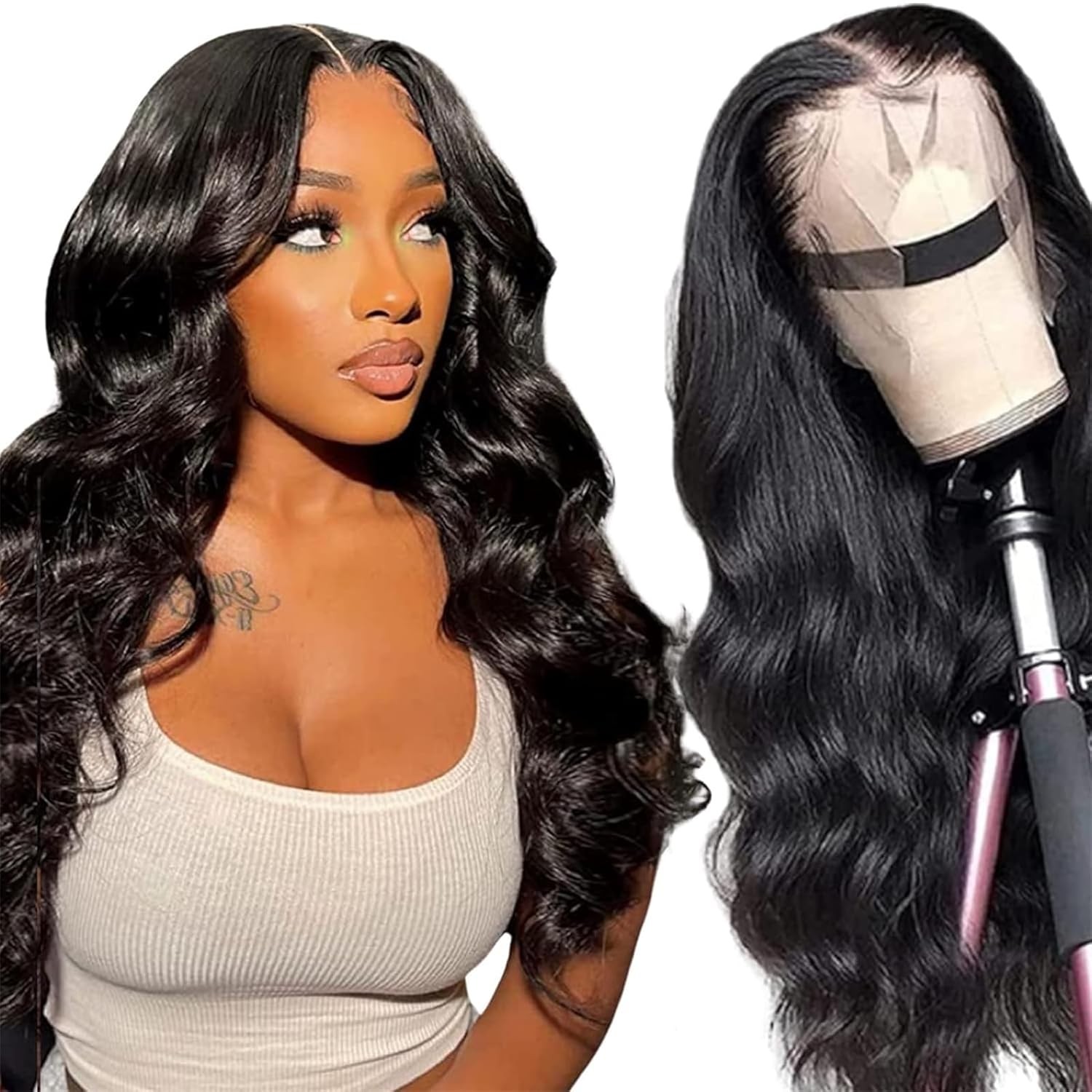 13X6 Lace Front Wigs Human Hair Pre Plucked 180 Density 26 Inch HD Body Wave Lac