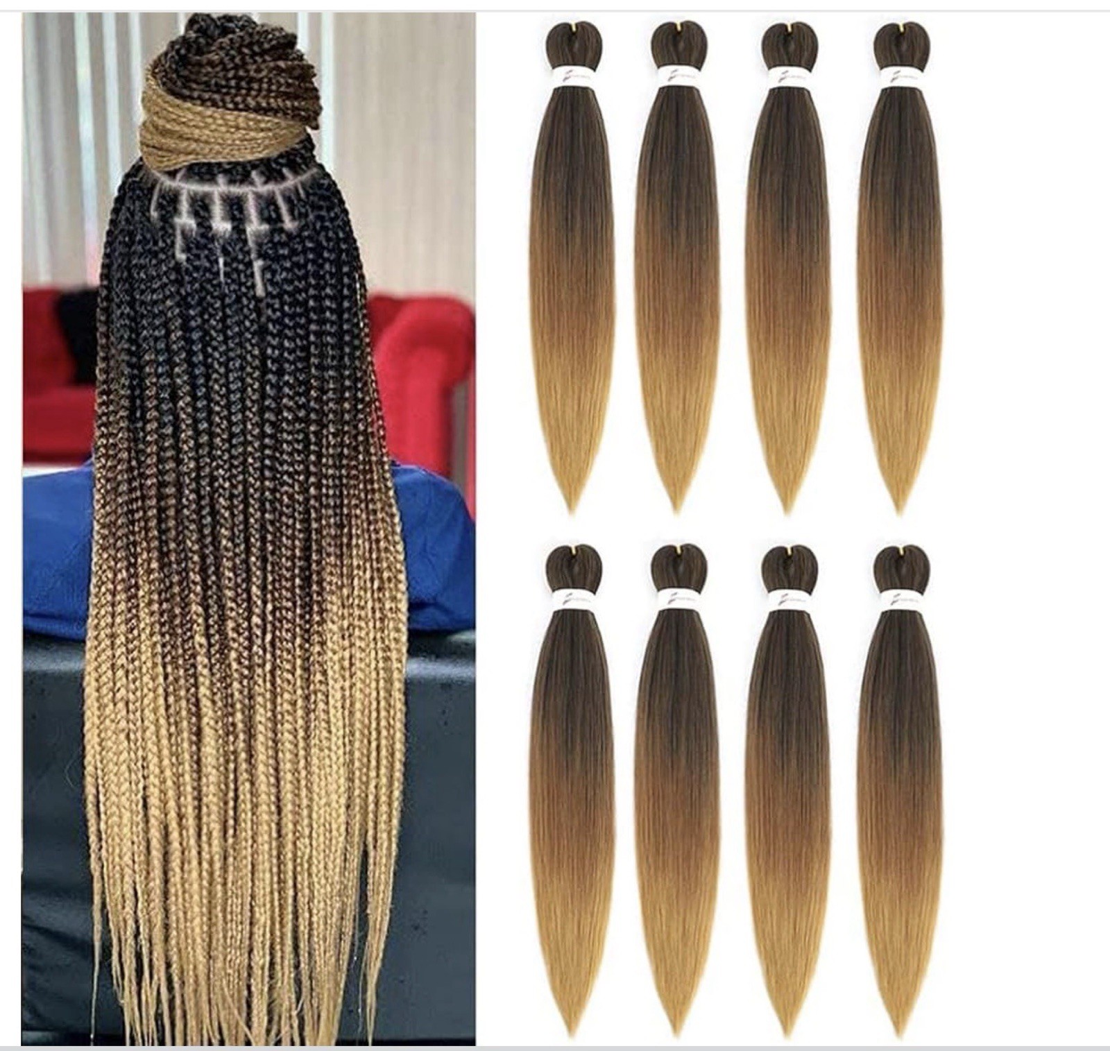 26″ Easy Braid Hair Pre Stretched Hair Extensions. Pack Of 8