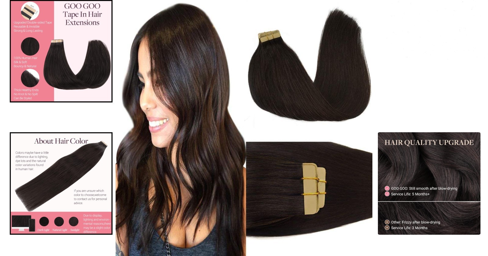 Luxurious 20-Inch Tape-In Extensions, Dark Brown 50g Remy Human Hair, 20pcs