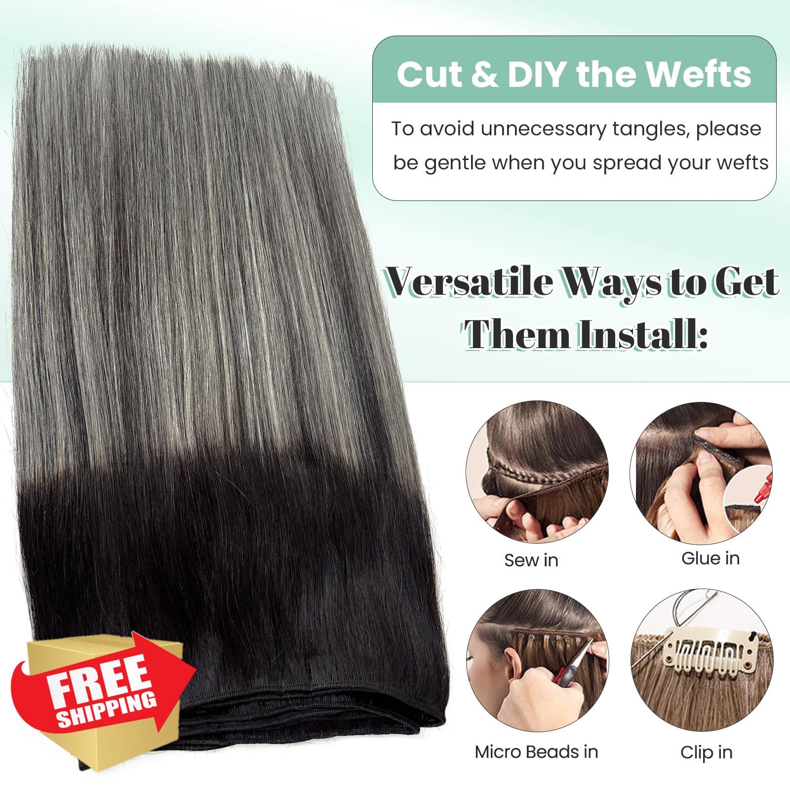 Licoville 14″ #1B Black to Silver Grey Weft