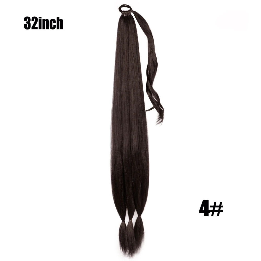 26 Inch Ombre Black Brown Grey Synthetic Boxing Braids Ponytail Extensions Wrap