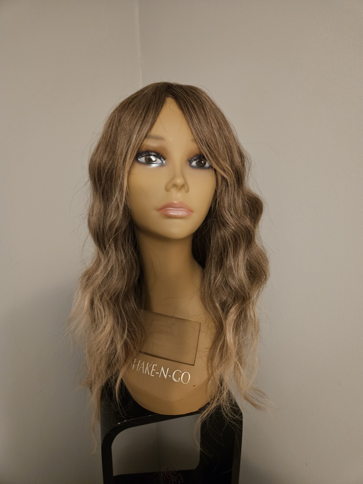 MIXED HAZELNUT BLONDE BROWN WAVY HAIR BANGS WIG