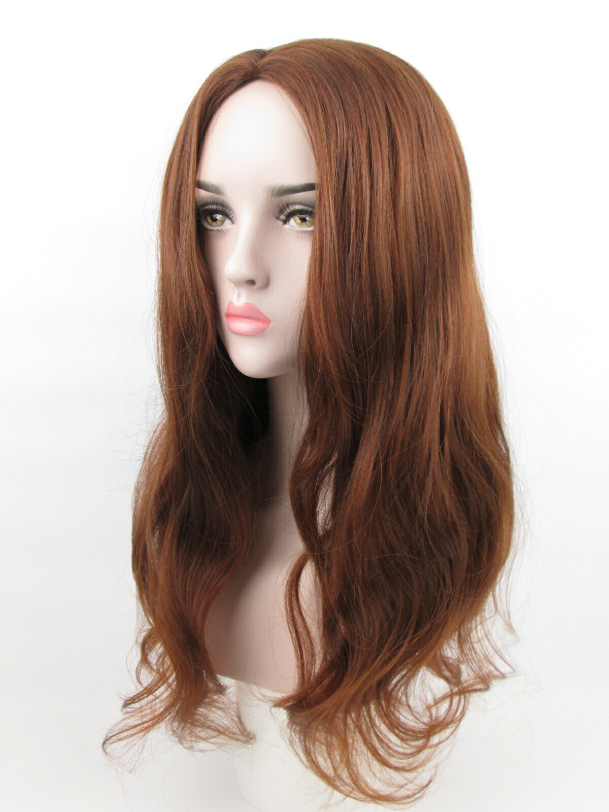 WOMENS LONG STRAIGHT HAIR WIG W/ SOFT CURLS ENDS NO BANGS SKIN TOP CHRISTINE