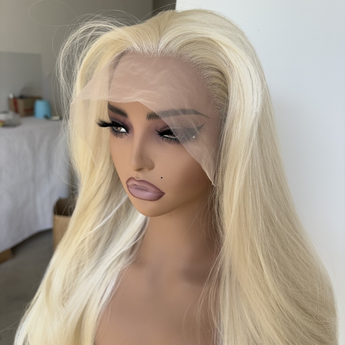 Long Straight Heat Resistant Synthetic Hair Layered Lace Front Wig Blonde
