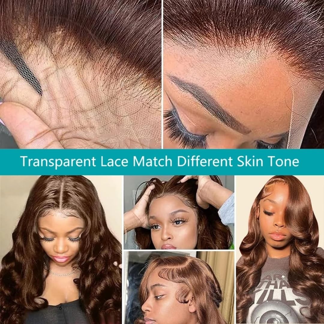 30″ Chocolate Brown Body Wave HD Lace Front Wig, 200 Density, Pre-Plucked, Dark
