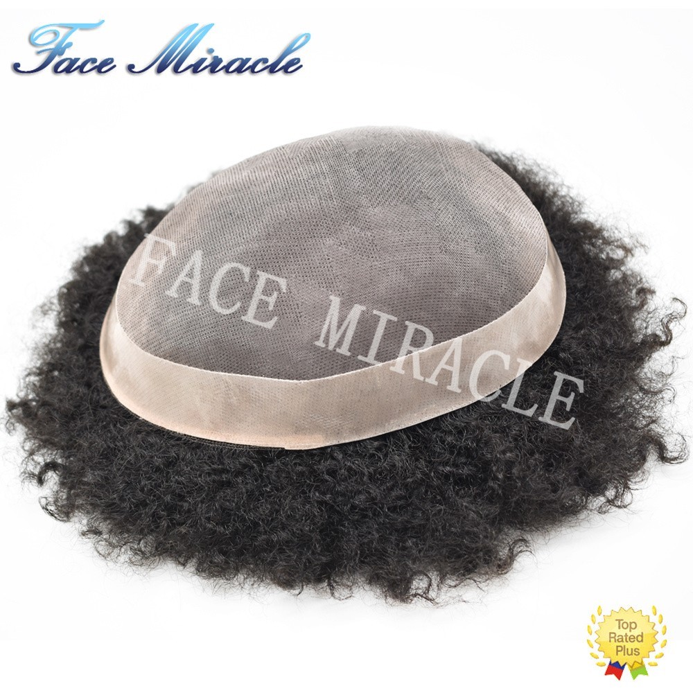 Afro Toupee for Black Men Fine Mono Mens Toupee Human Hair System Curly Hair
