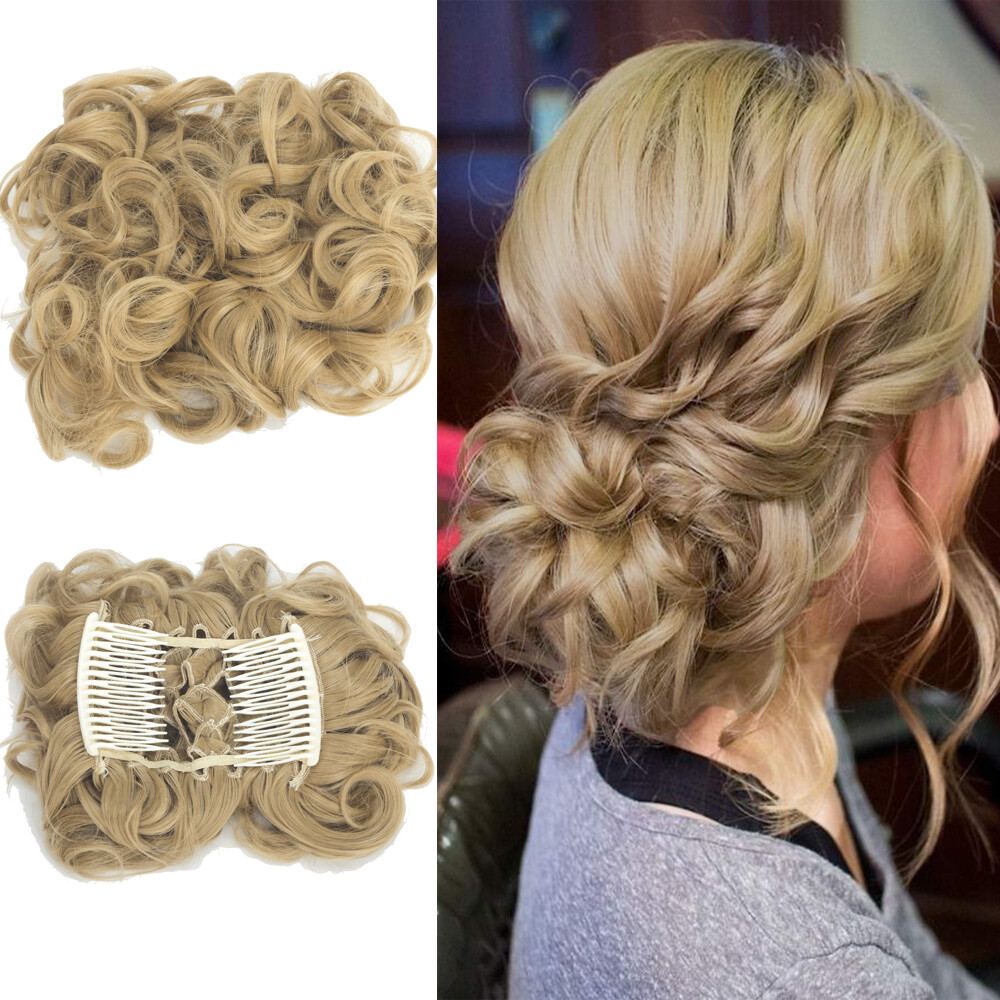 New Women Comb Clip In Curly Hair Piece Chignon Hair Extension Hair Bun Updo HOT