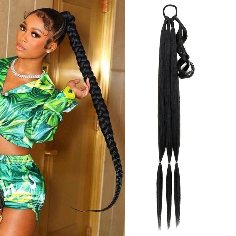 US 100% Natural As Human False Braided Ponytail Wrap On Hair Extensions Hair Tie
