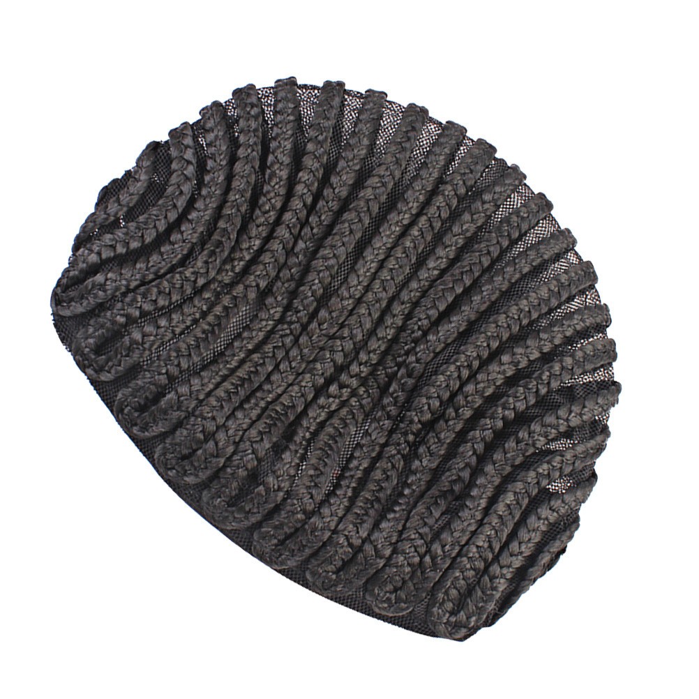 2Pcs Cornrow Wig Cap Black Elastic with Side Combs Comfortable for Sew-in Wigs