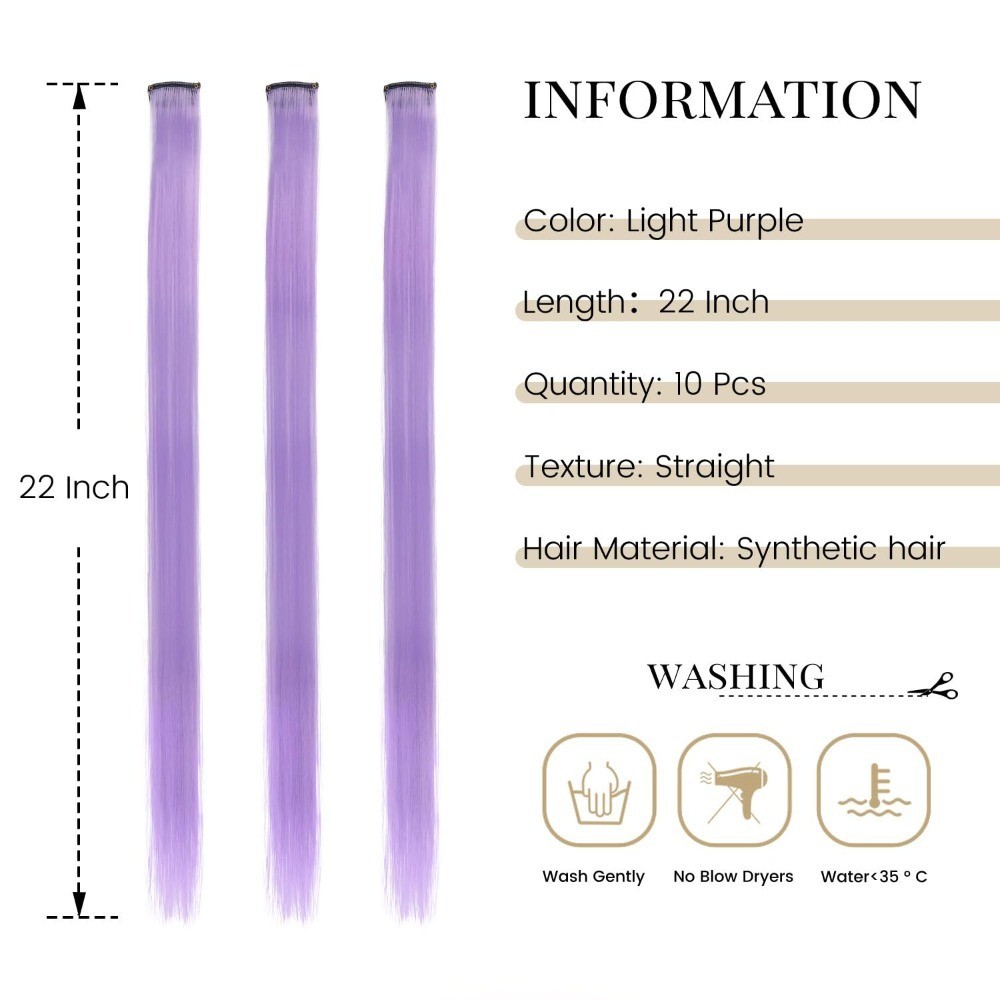 Light Purple Clip in Hair Extensions 10 Pcs 22 Inch Straight Synthetic