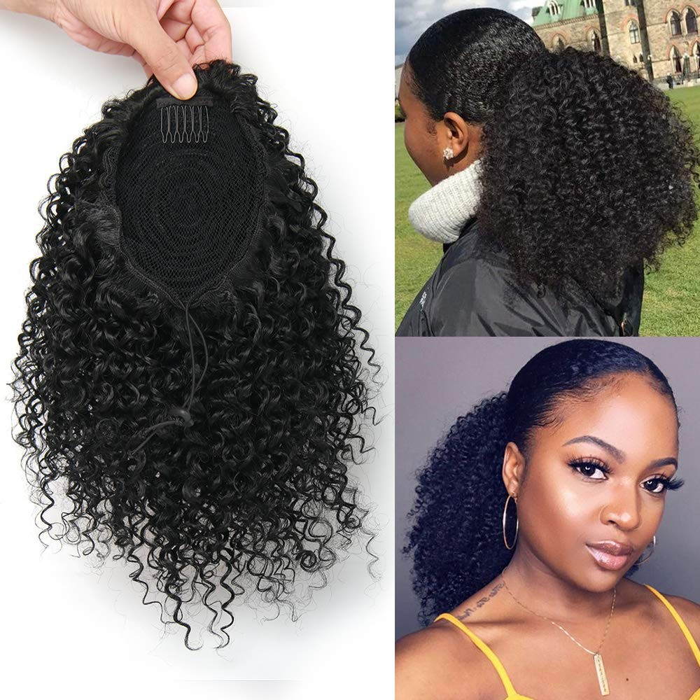 Short Afro Kinky Curly Ponytail Hair Piece for African American Ponytail Exte…