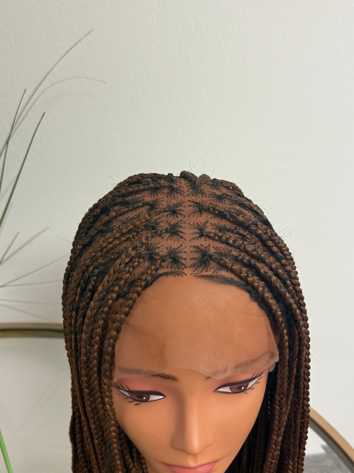 African Knotless Medium-Small Brown Braids Lace Wig 28″