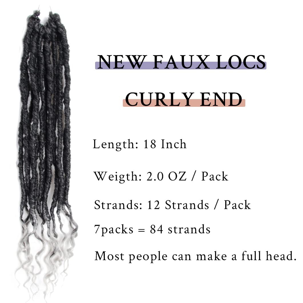 BOHOBABE 18″ Faux Locs Crochet Hair Wavy Curly Ends Pre-looped Synthetic
