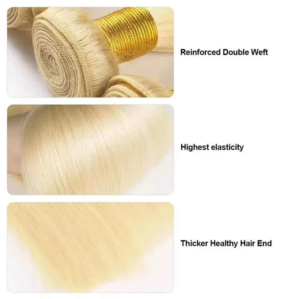 12A PURE BLONDE 613# BRAZILIAN HUMAN HAIR 2BUNDLES 200g 30+30INC SILKY STRAIGHT