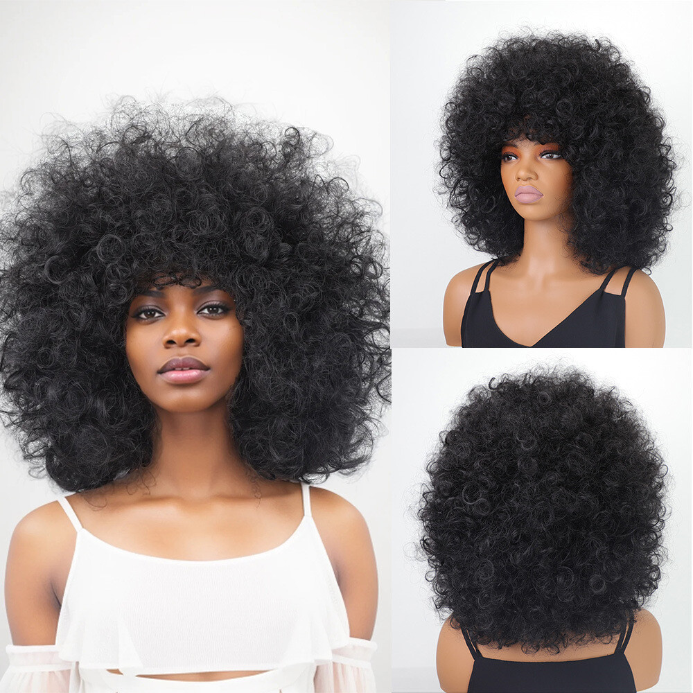 Afro Curly Wig 14Inch Afro Wigs for Black Women 70s Afro Kinky Curly Wig Black