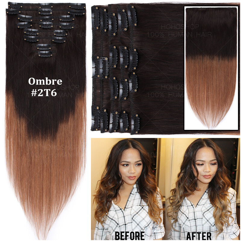 CLEARANCE Clip In Human Remy Hair Extensions Full Head 8 Pieces 22″24″ THICK