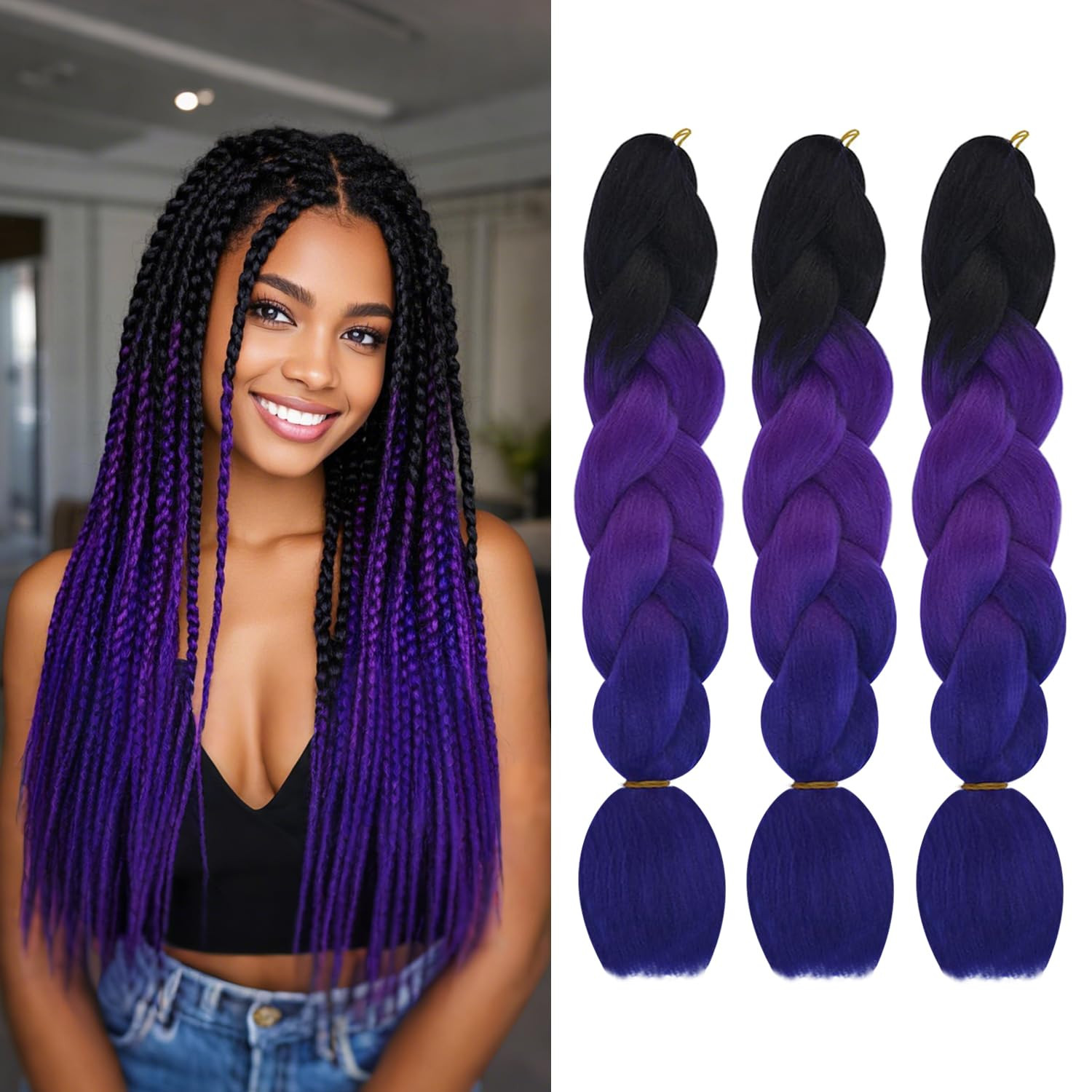 3 Packs 24 Inch Ombre Braiding Hair High Temperature Synthetic Fiber Hair Extens