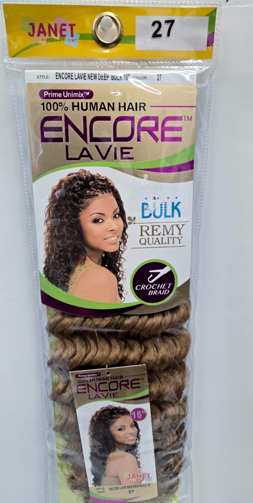 Janet Collection 100% Human Hair Crochet Braid Deep Bulk 16″ Color 27