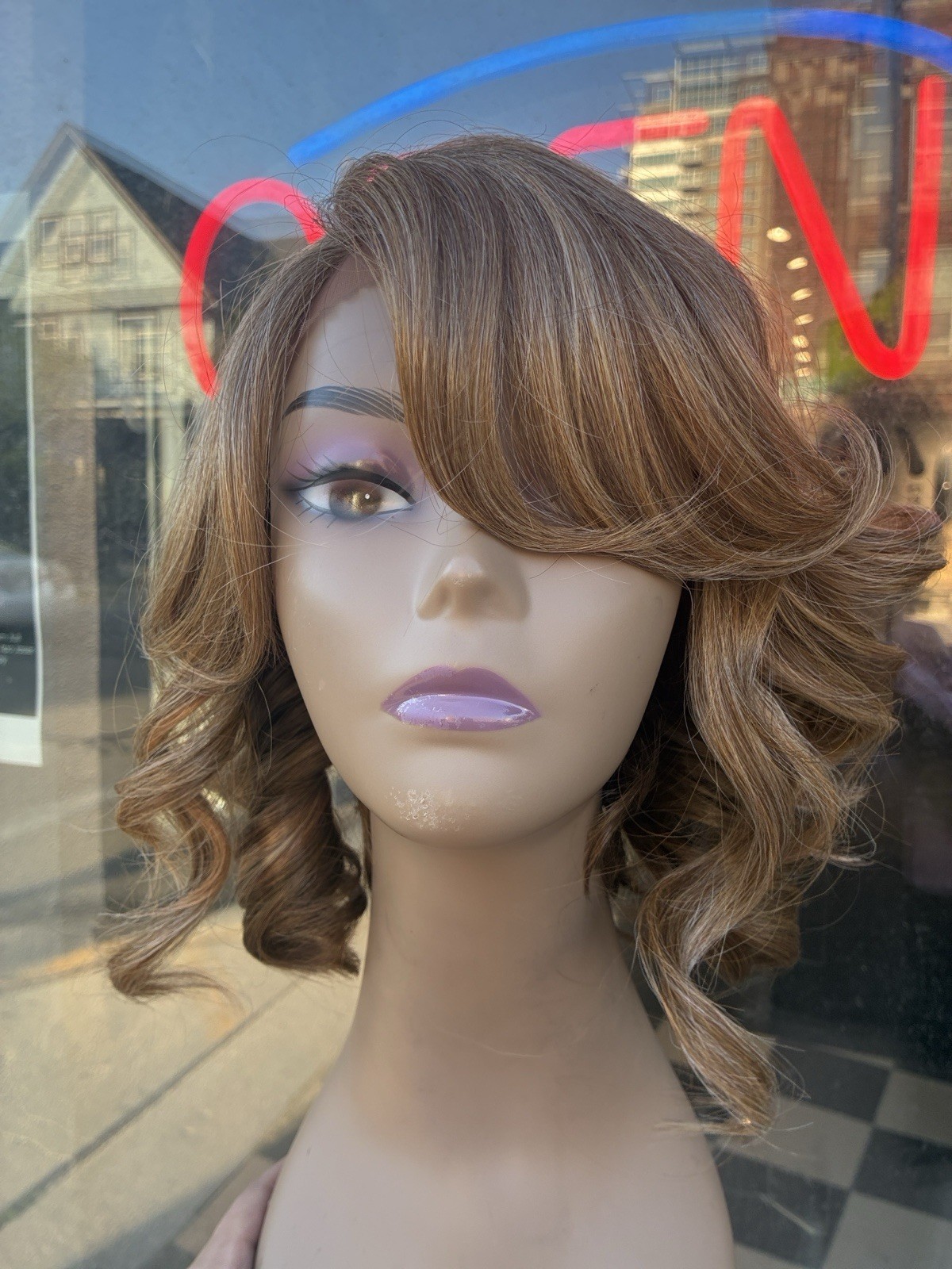 Wig￼ asymmetrical, Romantic Curls, Lace, Front Side, Part With Golden Blonde